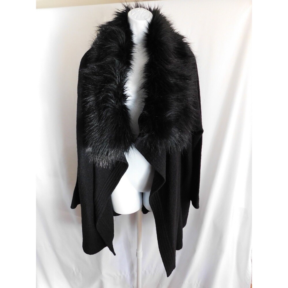 Evan Picone Cardigan Womens Black with Faux Fur detachable Neck Scarf Size 2x